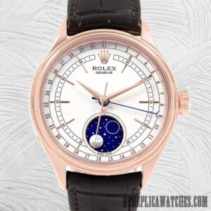 Rolex Cellini 39mm Men's m50535-0002 Leather Strap Rose Gold-tone